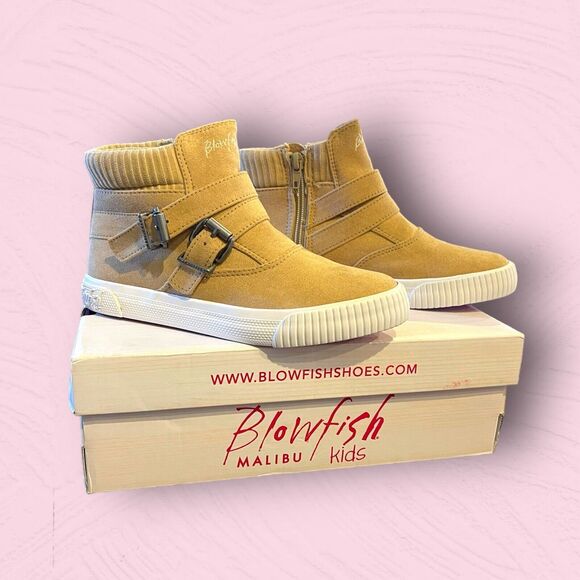Blowfish FRAMATCHA Sneakers  HIGH TOP Light Camel Tan SUEDE Girl’s Size 4.5 NEW - Picture 6 of 9